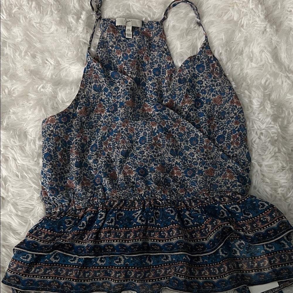 Joie Blue and Brown Patterned Blouse